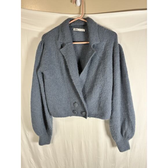 Zara Sweater Cardigan M Wool Alpaca Blend Old Money Quiet Luxury Preppy Balloon - Picture 2 of 8